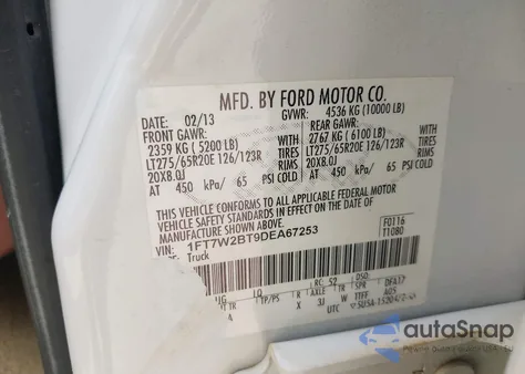 2013 Ford F-250 Lariat from USA, damaged, VIN 1FT7W2BT9DEA67253